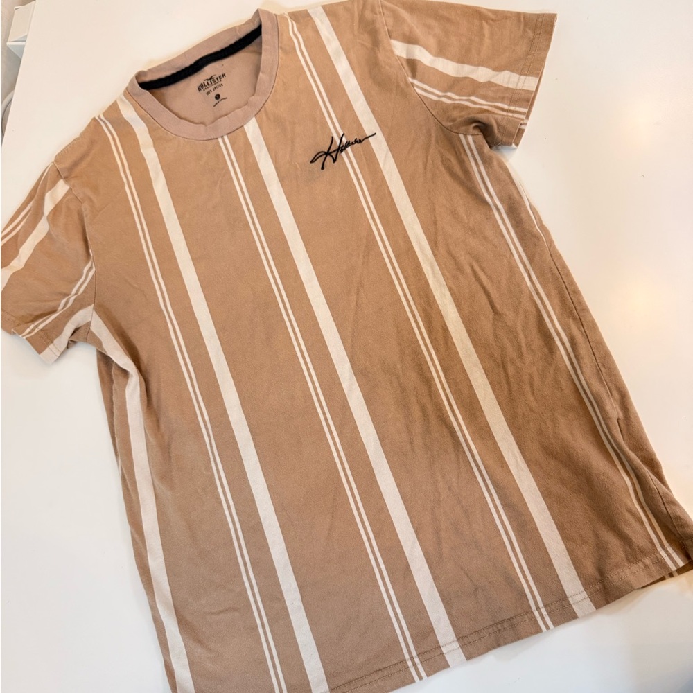 Hollister Tan and White Striped Tee